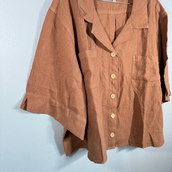 Mate the Label 100% Linen Button Front Short Sleeve Shirt 3X Organic Workwear - Picture 6 of 8
